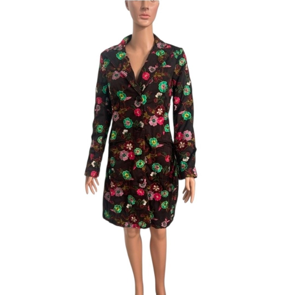 Johnny Was Size Small Womens Jacket Brown Embroidered Floral Long Blazer Boho